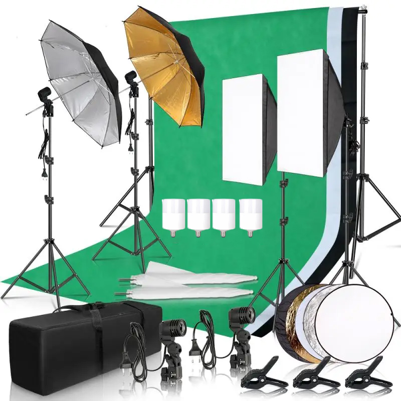 Photography Lighting And Backdrop Kits - Kit di illuminazione fotografica Ombrello Sfondo